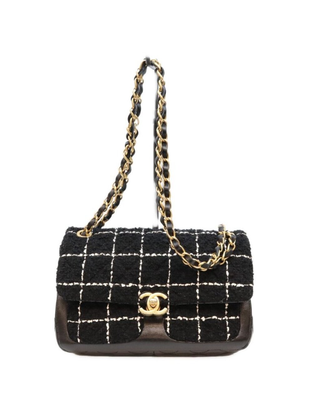 Chanel Black Tweed Calfskin Quilted Small Flap Shoulder Bag